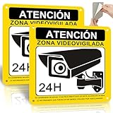 ROUMIO® 2 Piezas Cartel Videovigilancia de Aluminio - 15x15 cm Cartel Zona Videovigilada - Con pegatinas autoadhesivas y agujeros reservados - Patrones llamativos - Robustas y duraderas