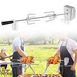 HENGMEI Juego de brochetas para barbacoa de acero inoxidable, 107 cm, pinzas para carne con motor, incluye 2 agujas de carne, 220 V - 240 V, pincho giratorio eléctrico, asador, pincho giratorio