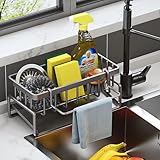 ViWaVee Organizador Cocina, Organizador Fregadero Acero Inoxidable con Bandeja de Drenaje Autodrenante para Soporte de Esponja, Toallero, Soporte para Paños Cocina, Súper Accesorios para Baño-Gris.