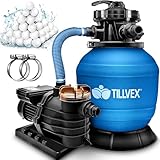 tillvex Depuradora Azul de Agua para Piscina 10 m³/h - 5 Funciones de Filtrado - Bomba de Filtro de Arena con Válvula