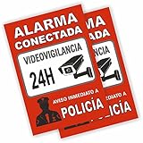 Cartel Videovigilancia Alarma Conectada - Carteles zona videovigilada - Señal Disuasoria 20x15 cm - Material PVC Resistente - Interior o Exterior - Señal Seguridad Vigilancia - Tintas Resistentes. (2)