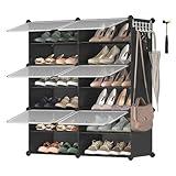 SONGMICS Zapatero, Estantería Modular de Plástico de 6 Compartimentos, Entrada Recibidor con Paneles Separadores Ajustables, 30 x 40 x 30 cm, Negro LPC033B01
