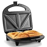 Tiastar Sandwichera con Capacidad para 2 Sándwiches Tostados de 750W, Toast Acero Inoxidable Antiadherente 2 Sandwiches y 2 Indicadores Luminosos, Libre BPA, Control Automático de Temperatura,Negro…