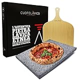 CUORE LAVICO - Kit placa refractaria de piedra volcánica Etna para pizza 39 x 30 x 2 cm + pala | Horno de gas, eléctrico y barbacoa para pan y pinsa - Fabricado en Italia