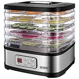 YASHE GGJ-261B Deshidratador de Alimentos, Control de Temperatura de 35 a 70°C y Temporizador de 72 Horas, 5 Bandejas de Altura Ajustable, Deshidratador de Frutas y Verduras, 240 Vatios, Sin BPA