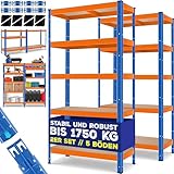 MASKO® - 2 estanterías de almacenamiento para cargas pesadas, 180 x 90 x 40 cm, hasta 875 kg, 5 estantes ajustables, tablero MDF y metal, ensamblable, para taller, sótano, garaje, naranja, azul