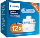 Philips Water Cartuchos de filtro de agua de repuesto, pack de 12 filtros, compatible con Brita, reduce los MICROPLÁSTICOS, el CLORO, la CAL, los METALES PESADOS