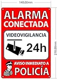 Cartel Alarma Conectada A5 Interior/exterior | Placa Disuasoria PVC Flexible, Cartel Aviso a Policía, 21x15 cm Rojo…
