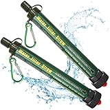 TEUEN Filtro de Agua 2000L Personal Sistema de Filtración de Agua 0.01 Micron Mini Purificador de Agua Portátil para Excursionismo Campamento Acampada Supervivencia y Emergencias (Verde 2 Pack)