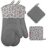 Gesentur Guantes y agarraderas para Horno, Guantes Resistentes al Calor, Guantes de Silicona Antideslizantes, para cocinar, Hornear, Asar a la Parrilla (Gray)