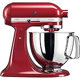 KitchenAid 5KSM125 EER Artisan 5KSM125EER-Robot de Cocina, tazón de 4.8 L, Color Rojo, 300 W, 4.8 litros, 52 Decibelios, Aluminio, 10 Velocidades, Kaiserrot