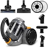 Zeegma Zonder Base Jet Aspirador sin Bolsa con Juego de Accesorios Tecnología Cyclone Potencia de Salida PowerSuction Cepillo Turbo de 899W vatios 2 contenedor de Polvo con Filtro HEPA 2L, Negro