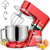 Batidora Amasadora, POWWA Amasadora de Pan Repostería 1500W, 6 Velocidades con Pulso, Potente y Bajo Ruido, Robot de Cocina Amasador Multifuncional, Bol de Acero Inoxidable 6.2 L Capacidad-Rojo