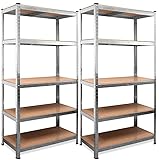 KG KITGARDEN KITHOME - Pack de 2 Estanterías Metálicas de Acero Galvanizado con 5 Baldas de MDF, Plata, 180x90x40cm