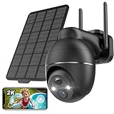 YESKAMOU 2K Cámara Vigilancia WiFi Exterior Solar, 2.4GHz Cámara Seguridad sin Cabler, 360° PTZ, Visión Nocturna de Color, Detección Humana PIR, Alarma de Luz y Sonido, Audio Bidireccional (Negra)