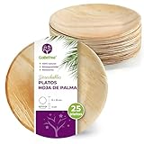 GoBeTree Platos Desechables de Hoja de Palma 25 Platos Redondos de 23 cm. Vajilla para barbacoas, picnic y Fiesta de cumpleaños, Similar al bambú, más fuerte que platos de papel