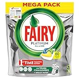 Fairy Platinum 60 pastillas para lavavajillas, detergente en paquete de 60 cápsulas de limón