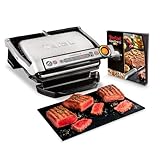 Tefal OptiGrill+ GC712D | parrilla de contacto inteligente | 6 programas de parrilla | adapta la temperatura y el ciclo de parrilla a los alimentos a asar | placas con revestimiento antiadherente, 30 cm x 20 cm, negro/acero inoxidable