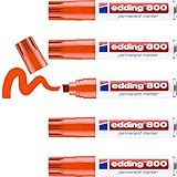 edding 800 marcador permanente - naranja - 5 rotuladores - punta biselada 4-12 mm - para marcas llamativas - resistente al agua, secado rápido, indeleble - para cartón, plástico, madera, metal,vidrio