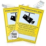 2 Pcs | Cartel Videovigilancia | Cartel Zona Videovigilada | Tamaño A4 (30X21cm) | Material PVC 0,7mm | Cartel Videovigilancia Homologado 2024/2025 | Cartel Cámara Vigilancia para Exterior e Interior