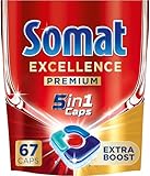 Somat Excellence Premium 5 en 1 Caps (67 Caps), pastillas para lavavajillas de liberación rápida con Extra Boost, Somat Caps eliminan incluso 72 h de restos de comida secos y persistentes