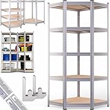 Monzana® Estantería Metálica Esquinera Almacenaje 180x70x40cm 875kg Cargas Pesadas 5 Baldas MDF Plata