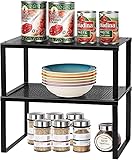 LIANTRAL Estantería en armario de cocina, organizador apilable ampliable, estantes de cocina en el armario, encimeras, solución de almacenamiento para especias, juego de 2 unidades, negro