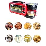 JUNMIN Mini Horno eléctrico de la casa 10L con una máquina de café de 600 ml, Fabricante de bocadillos 3 en 1 Múltiples Funciones de cocción y Parrilla, Control de Temperatura Ajustable