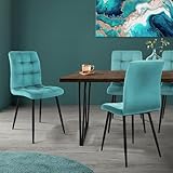 ML-Design Set de 4x Sillas de Comedor con Respaldo Asiento Ergonómico Acolchado Tapizado de Terciopelo Azul Petróleo con Patas de Metal Sillón de Diseño Moderno para Mesa de Salón, Escritorio o Cocina
