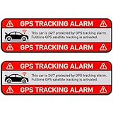 Set de pegatinas 'ALARMA SEGUIMIENTO GPS COCHE', 2 pzs, 67 x 21 mm, lámina autoadhesiva, adhesivo exterior, pegatina de advertencia para coches para uso en interiores y exteriores