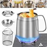 POFIBO Colador de Aceite de Acero Inoxidable, 2 Litros con Filtro Integrado y Tapa Hermética - Ideal para Cocinar, Freír y Filtrar Aceite Usado - Adecuado para Todo Tipo de Cocinas