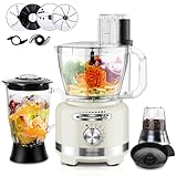 Homtone Robot de Cocina y Batidora 1000W, Disco para Cortar, Rallar, Amasar y Crema, Accesorios Multifuncionales 10 en 1 para Molinillo de Café, Exprimidor, Batidora y Masa, 3.8L, 6 Funciones Prest