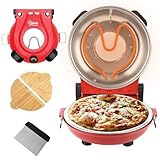 YIBAKE Horno Pizza Electrico en 4 Minutos, Placa de Piedra Refractaria Desmontable, Temperatura Hasta 420℃, Ventana de Visualización, Pala de Pizza, Raspador, Recetario incluido Negro Rojo