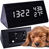 Retoo Despertador LED Digital, Reloj de Mesa, 3 Alarma, Indicador Temperatura y Humedad, para el Hogar, Dormitorio, Guardería y Oficina, Formato de Hora 12/24 h, Triángulo, Imitación Madera, Marrón