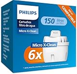 Philips Water Cartuchos de filtro de agua de repuesto, pack de 6 filtros, compatible con Brita, reduce los MICROPLÁSTICOS, el CLORO, la CAL, los METALES PESADOS