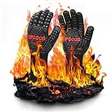 SPGOOD Guantes Barbacoa Guantes Horno Altas temperaturas Largos, BBQ Guantes Resistentes al Calor hasta 800℃ para Cocina, Parrilla, Hornear, Microondas, Chimenea Negro（M/XL）