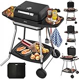 Barbacoa eléctrica 2 en 1 de mesa, 3050 W, para balcón, exterior, con soporte, gran compartimento para barbacoa, regulador de temperatura sin niveles, barbacoa eléctrica