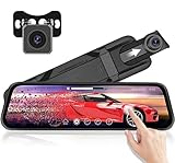 Cámara de Coche 1080P HD Dashcam con 9.66 Pantalla táctil,Espejo retrovisor Frontal y Trasero,G-Sensor,Grabación en Bucle,Monitor de Aparcamiento 24H,Guía de Aparcamiento,Visión Nocturna,Impermeable