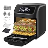 LLIVEKIT Freidora de aire caliente 12 L, horno de aire caliente, mini horno de 1800 W, freidora de aire sin aceite 12 en 1 con pantalla LED digital, deshidratador de frutas, barbacoa