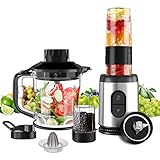 NWOUIIAY Batidora Multifuncional 800W 23000RPM 5en1 Batidora Multifunción con Molinillo Picadora Carne Exprimidor Batidora Frutas Botella Batidora de Vaso Individual sin BPA Hojas de Acero Inoxidable
