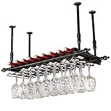 Soportes para copas Sostenedor del vidrio de vino Sostenedor del cubilete colgando estante del vidrio de vino bar escritorio Bar Club (120×30cm, Negro)