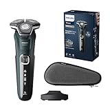 Philips Serie 5000 Afeitadora Eléctrica Hombre, Máquina de Afeitar Barba con Recortadora, 45 cuchillas, Cuida la piel, 60min de uso, En Seco y Húmedo, Recargable, Funda, Base Carga, S5884/35, Verde