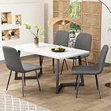 Juego de mesa de comedor (5 piezas, mesa de comedor con 4 sillas), diseño moderno, sillas de comedor con respaldo, patas de metal, lino (gris y negro)