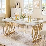 Tribesigns Mesa de Comedor Moderna para 6 Personas, 160 x 80 x 75 cm, Rectangular, Cocina y Salón, Diseño Moderno, Color Blanco y Dorado