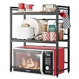 NETEL Soporte Extensible para Horno de Microondas Parrilla para Encimera de Cocina Organizador Estanteria Mueble Microondas Rack de Almaceamiento 3 Niveles con 4 Ganchos, Negro