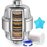 Filtro de ducha de 34 etapas con vitamina C para agua dura, filtro de cabezal de ducha suavizante de agua con cartucho de filtro multietapa reemplazable para eliminar el cloro, metal pesado