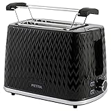 Petra PT3860BLKVDEEU10 Chevron Tostadora de 2 ranuras - 7 niveles de tostado, accesorio para bollería, bandeja para migas, descongelar, recalentar y cancelar, luces indicadoras, 930 W, negra