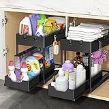 Bnimtm 2 Paquete Organizador Cocina, Estantería Bajo Fregadero, Estante Organizador Mueble Bajo Fregadero Cocina Lavabo（Sin Taza Colgante, Negro）