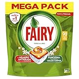 Fairy Todo En Uno Pastillas Lavavajillas, 90 Capsulas Lavavajillas, Elimina Grasa Reseca, Detergente Lavavajillas, Fragancia Naranja