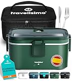 TRAVELISIMO - Fiambrera Electrica Extra Grande 1,8L - Taper Electrico para Comida 80W - Fiambrera Termica 3 en 1 12V/24V/220V - Fiambreras Comida Trabajo para Coche, Camión - Acero Inoxidable